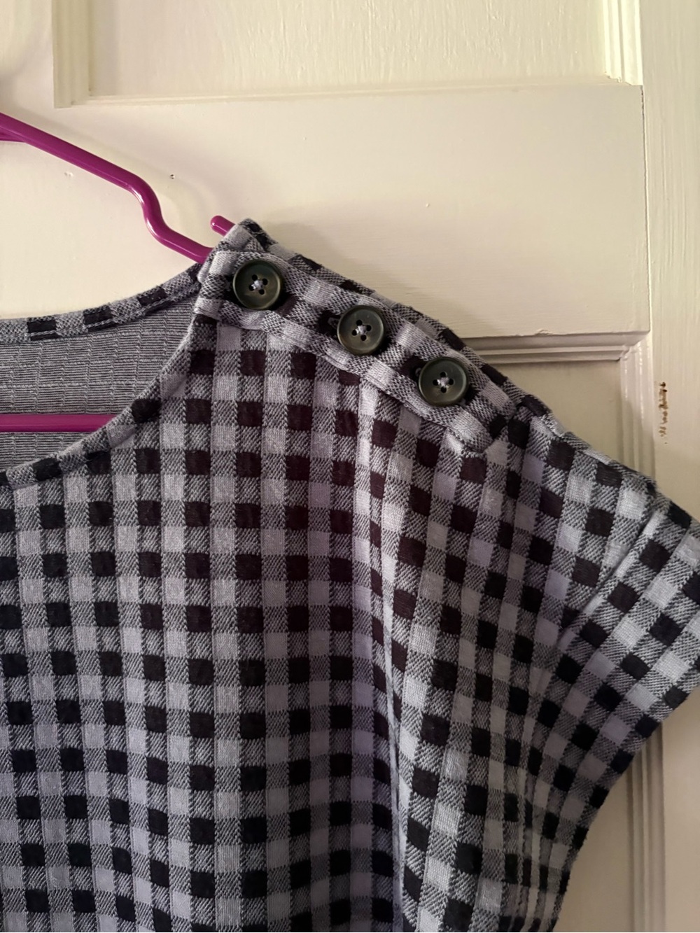 Madewell Gingham Knit Seersucker Button-Shoulder Top in Faded Lavender - Picture 8 of 9